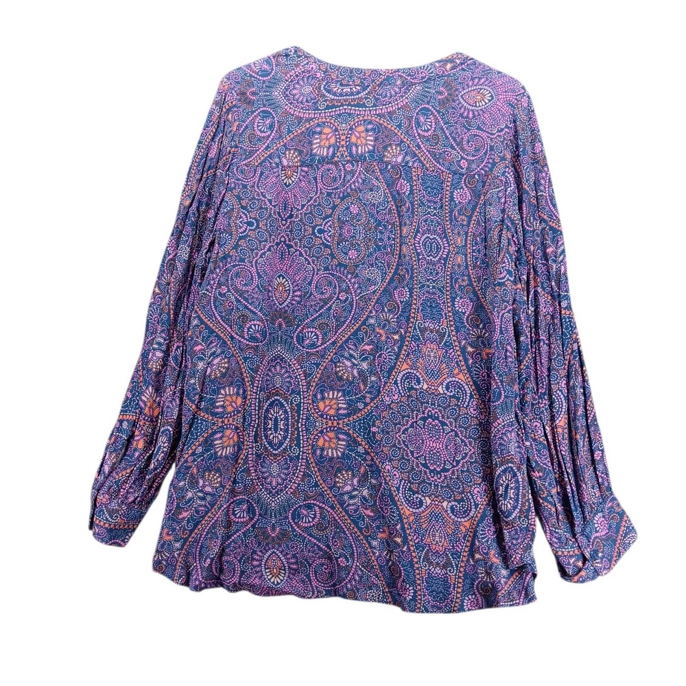 Terra & Sky Women's 0X 14W Blouse Paisley Boho Long Sleeve V-Neck Button Front T - Picture 3 of 9
